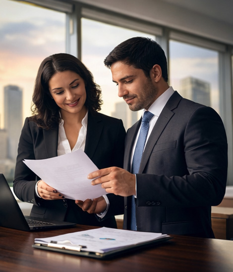 Attorney reviewing visa documentation with a client